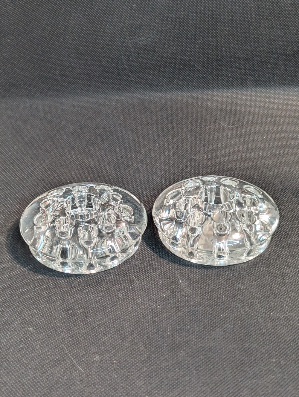 2 Vintage Clear Glass Flower Frogs Marble Display Floral Arranging